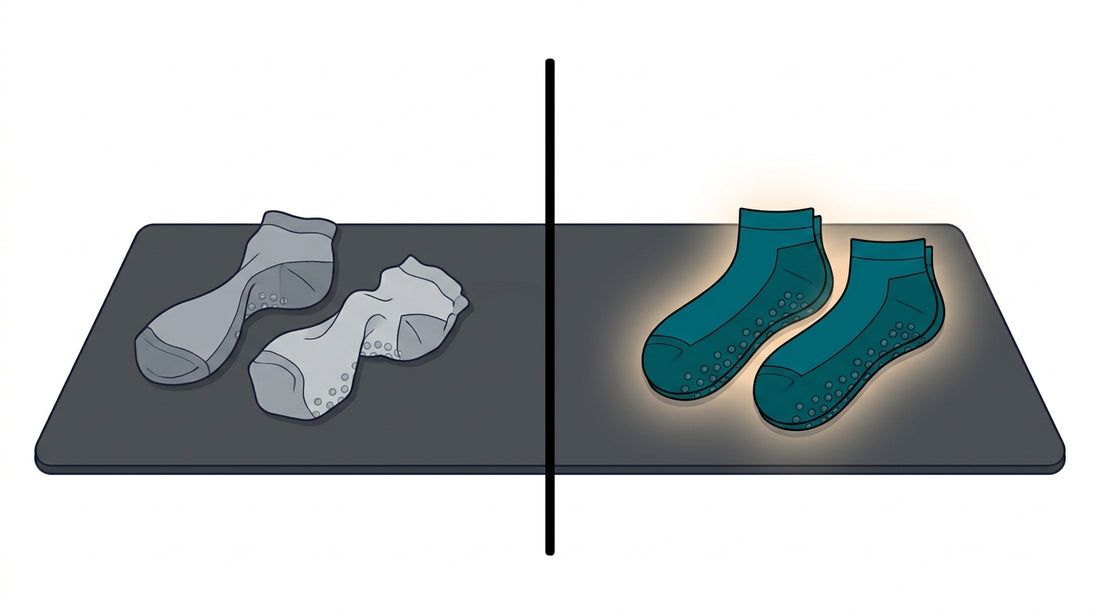 Split illustration showing worn